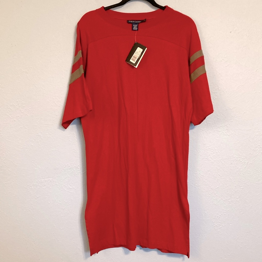 VTG Ralph Lauren Mens Size S Nightshirt Long Sleep Shirt Red Tan US 67 Spell Out
